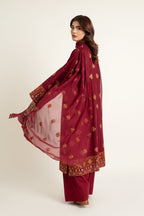 Embroidered Maroon Slub Khaddar 3-Piece Unstitched Suit by The Fabric Store, photo 2