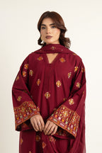 Embroidered Maroon Slub Khaddar 3-Piece Unstitched Suit by The Fabric Store, photo 5