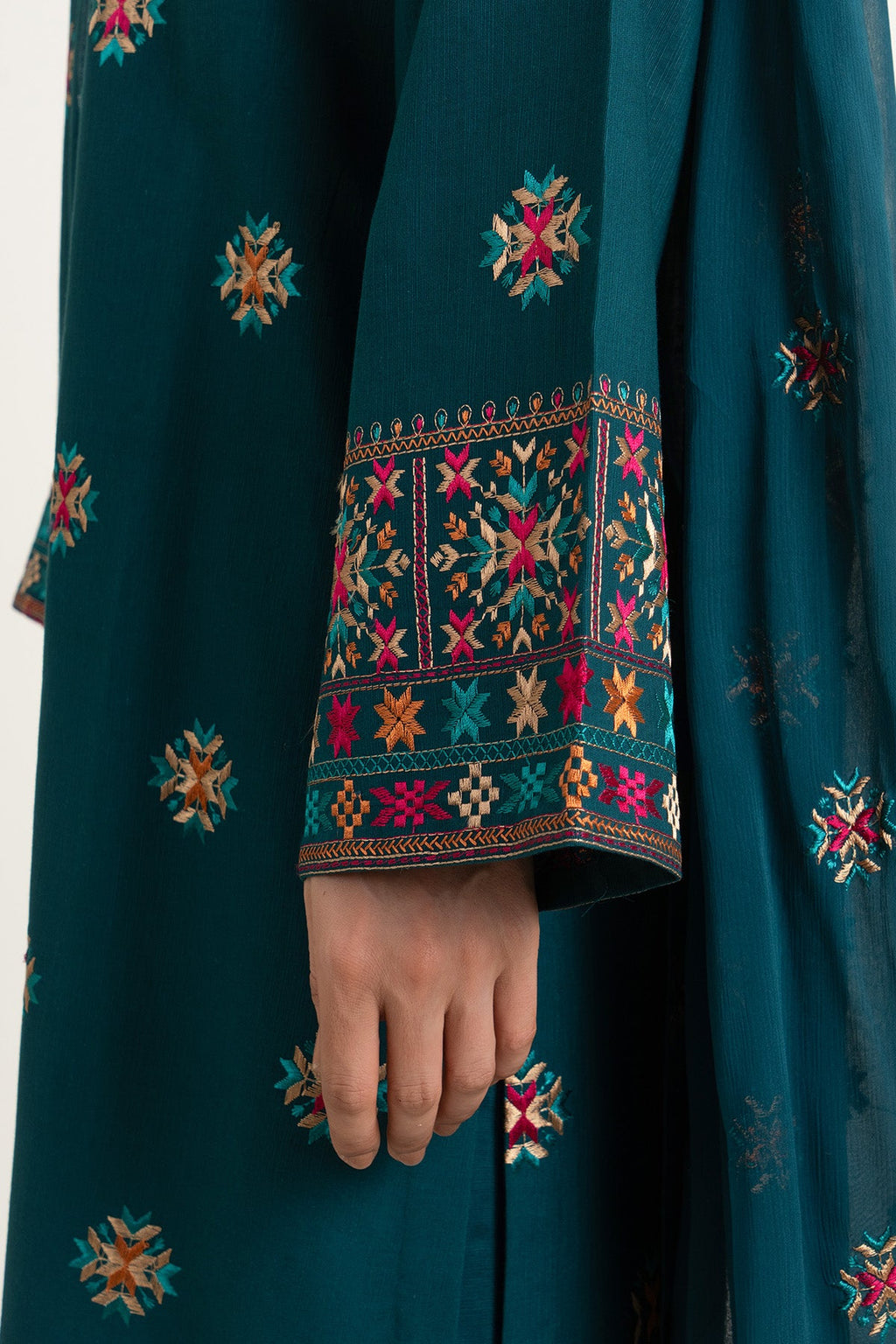 Embroidered Teal Slub Khaddar 3-Piece Unstitched Suit by The Fabric Store, photo 3