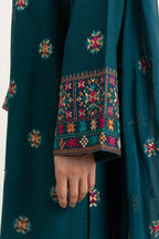 Embroidered Teal Slub Khaddar 3-Piece Unstitched Suit by The Fabric Store, photo 3