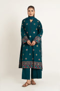 Embroidered Teal Slub Khaddar 3-Piece Unstitched Suit by The Fabric Store