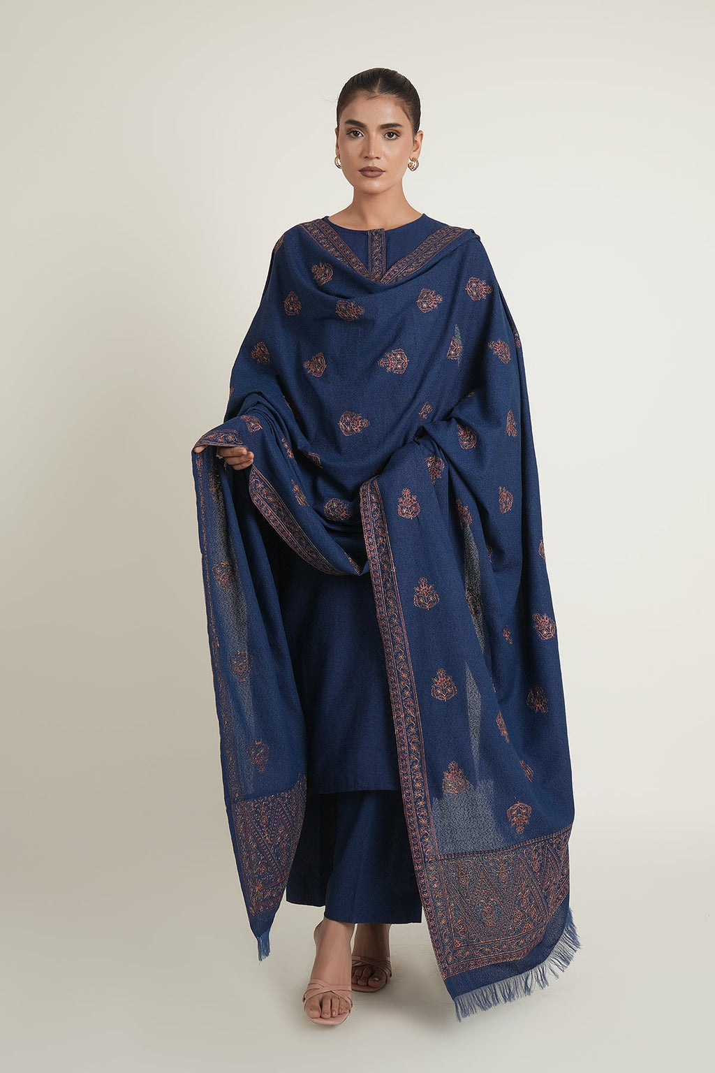 Embroidered Blue Karandi Lawn Shawl by The Fabric Store