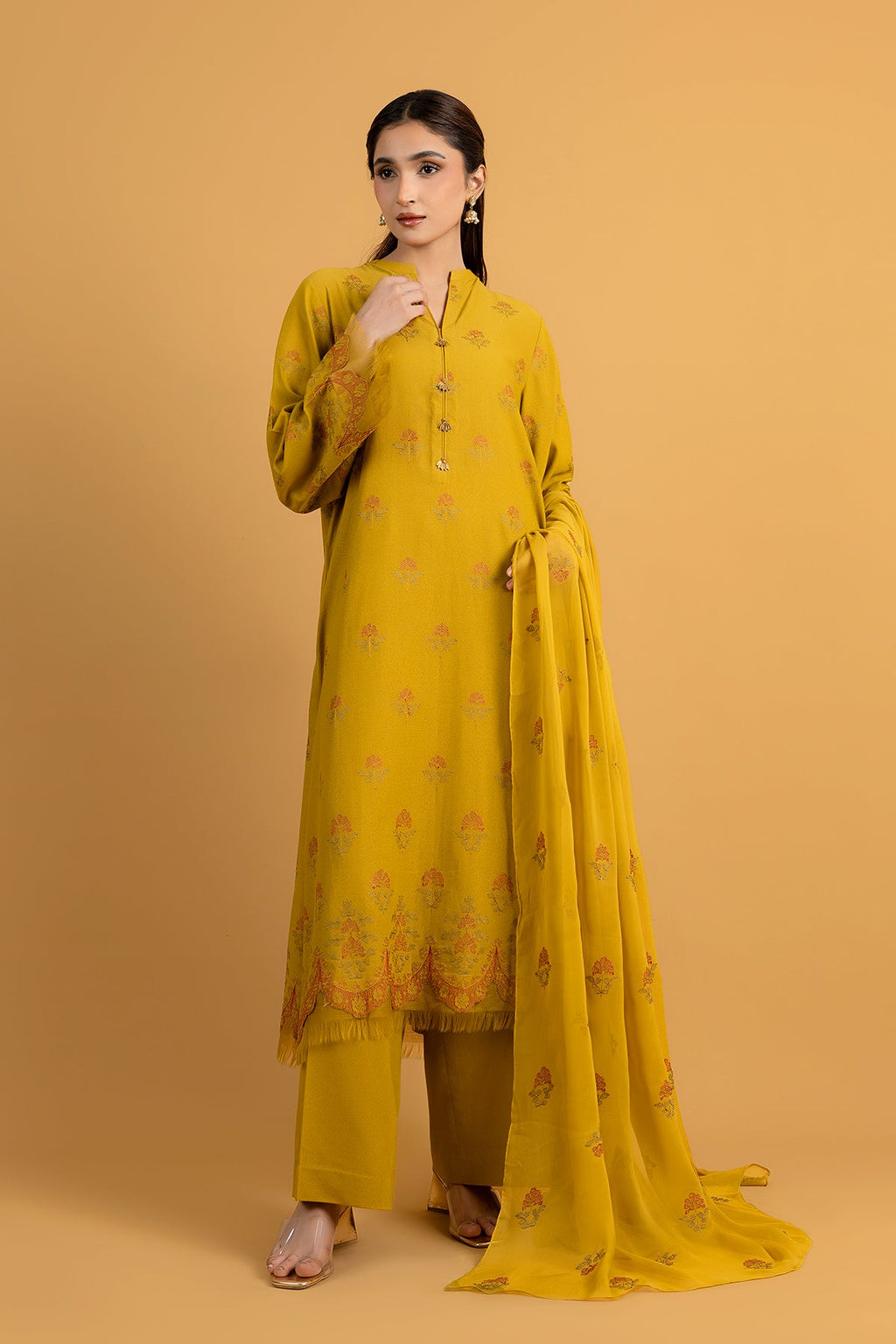 Embroidered Olive Karandi Lawn 3-Piece Unstitched Suit by The Fabric Store