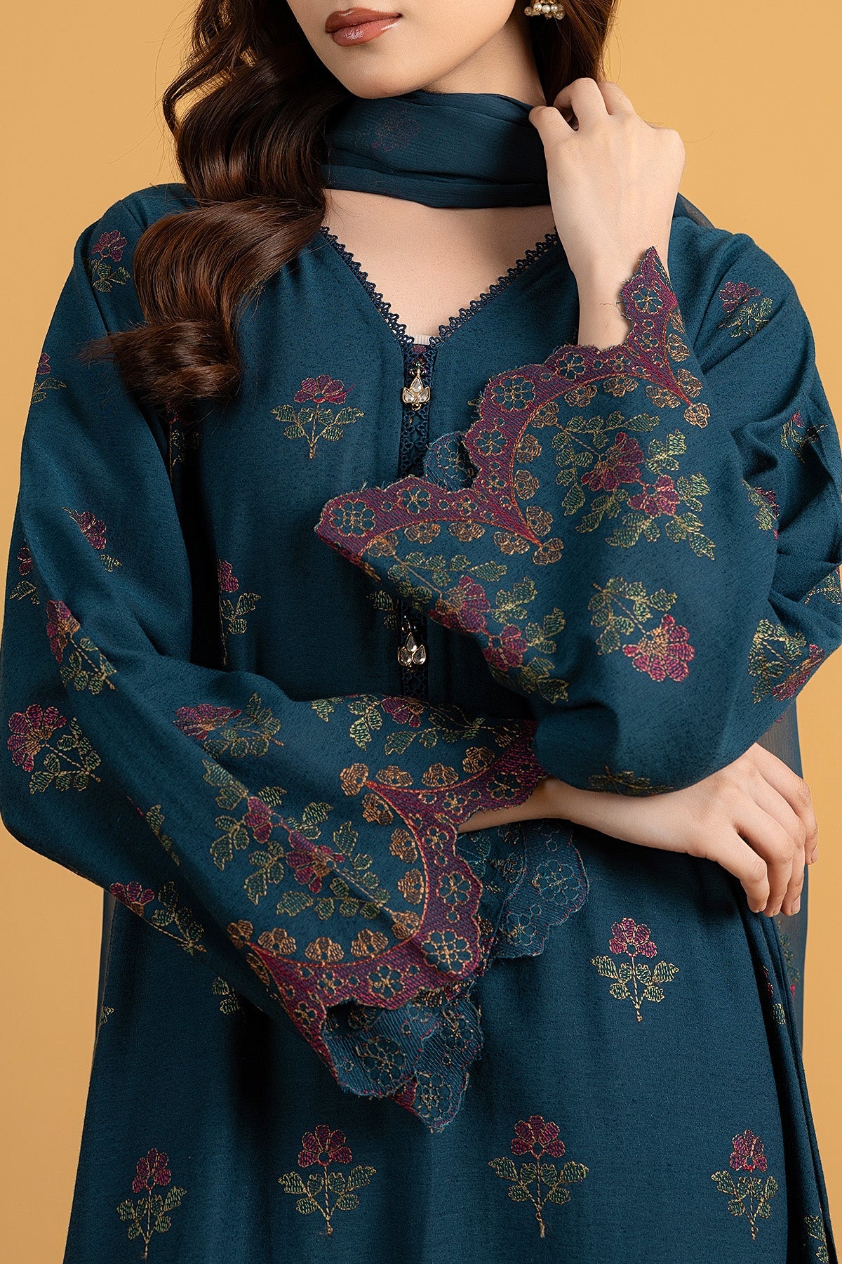 Embroidered Teal Karandi Lawn 3-Piece Unstitched Suit by The Fabric Store, photo 3