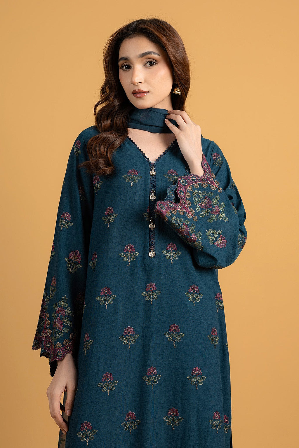 Embroidered Teal Karandi Lawn 3-Piece Unstitched Suit by The Fabric Store, photo 4