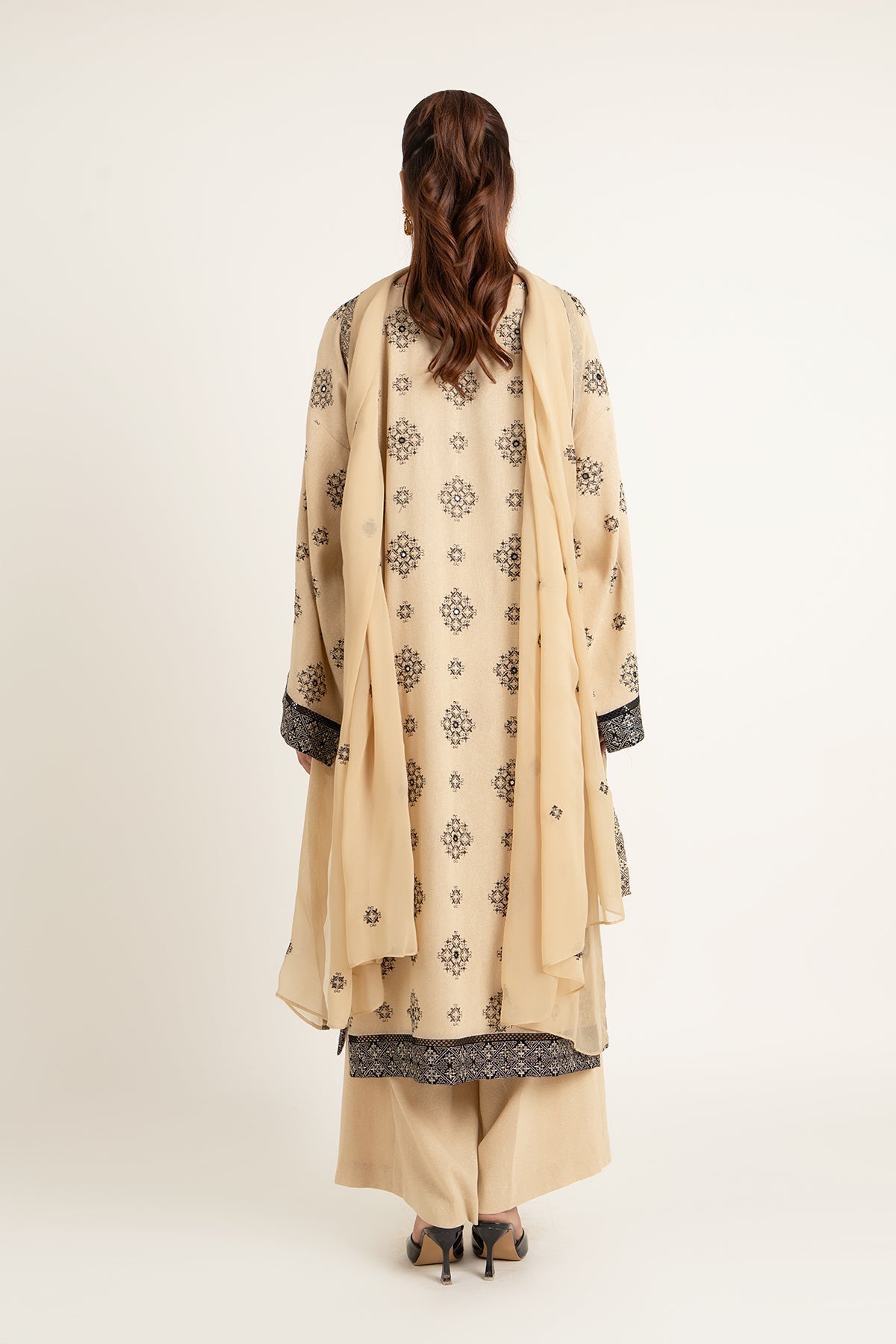 Embroidered & Embellished Beige Cotton Karandi 3-Piece Unstitched Suit by The Fabric Store, photo 4