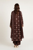 Embroidered & Embellished Brown Cotton Karandi 3-Piece Unstitched Suit by The Fabric Store, photo 2