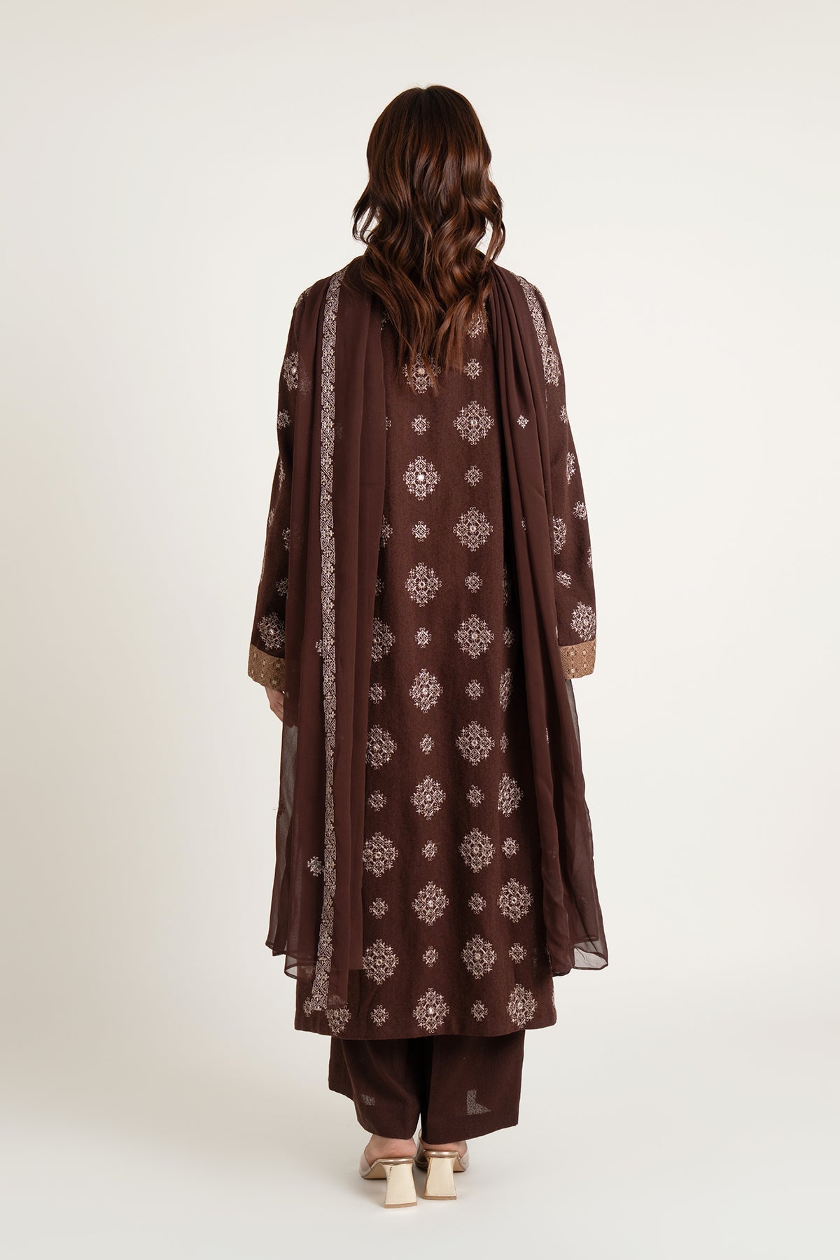 Embroidered & Embellished Brown Cotton Karandi 3-Piece Unstitched Suit by The Fabric Store, photo 2
