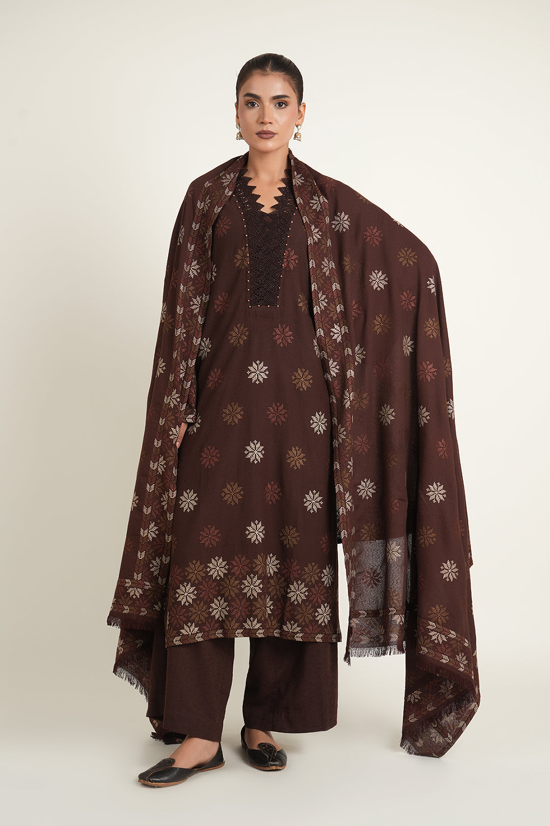 Embroidered Brown Karandi Lawn Unstitched Shirt by The Fabric Store