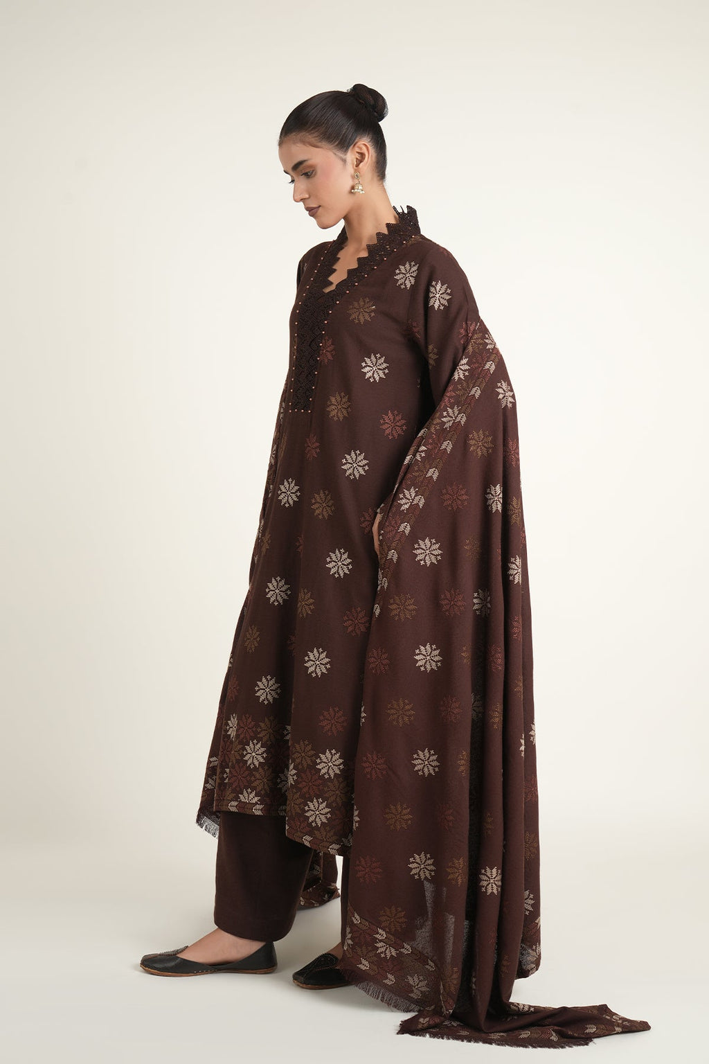 Embroidered Brown Karandi Lawn Unstitched Shirt by The Fabric Store, photo 3