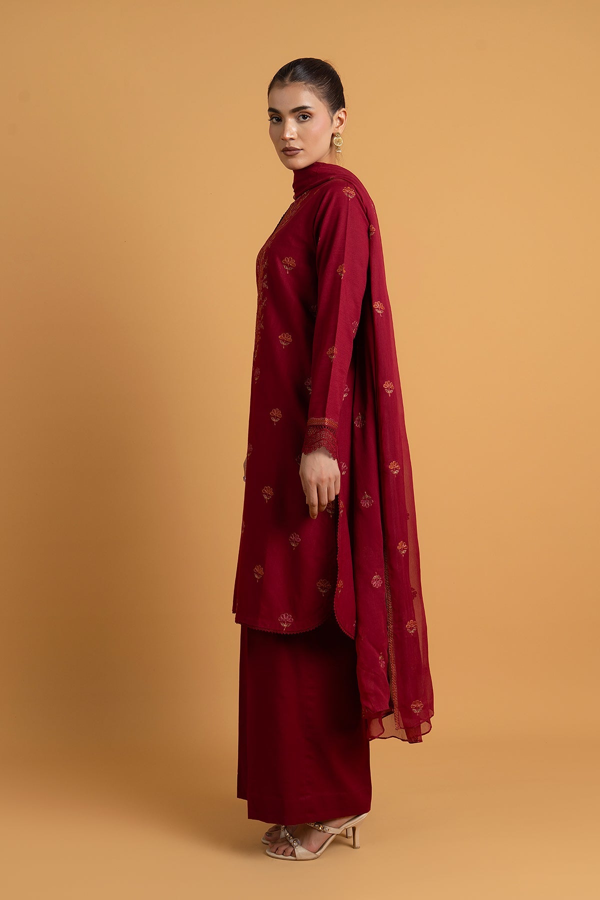 Embroidered Maroon Slub Khaddar 3-Piece Unstitched Suit by The Fabric Store, photo 2