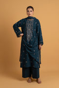 Embroidered Teal Blue Slub Khaddar 3-Piece Unstitched Suit by The Fabric Store
