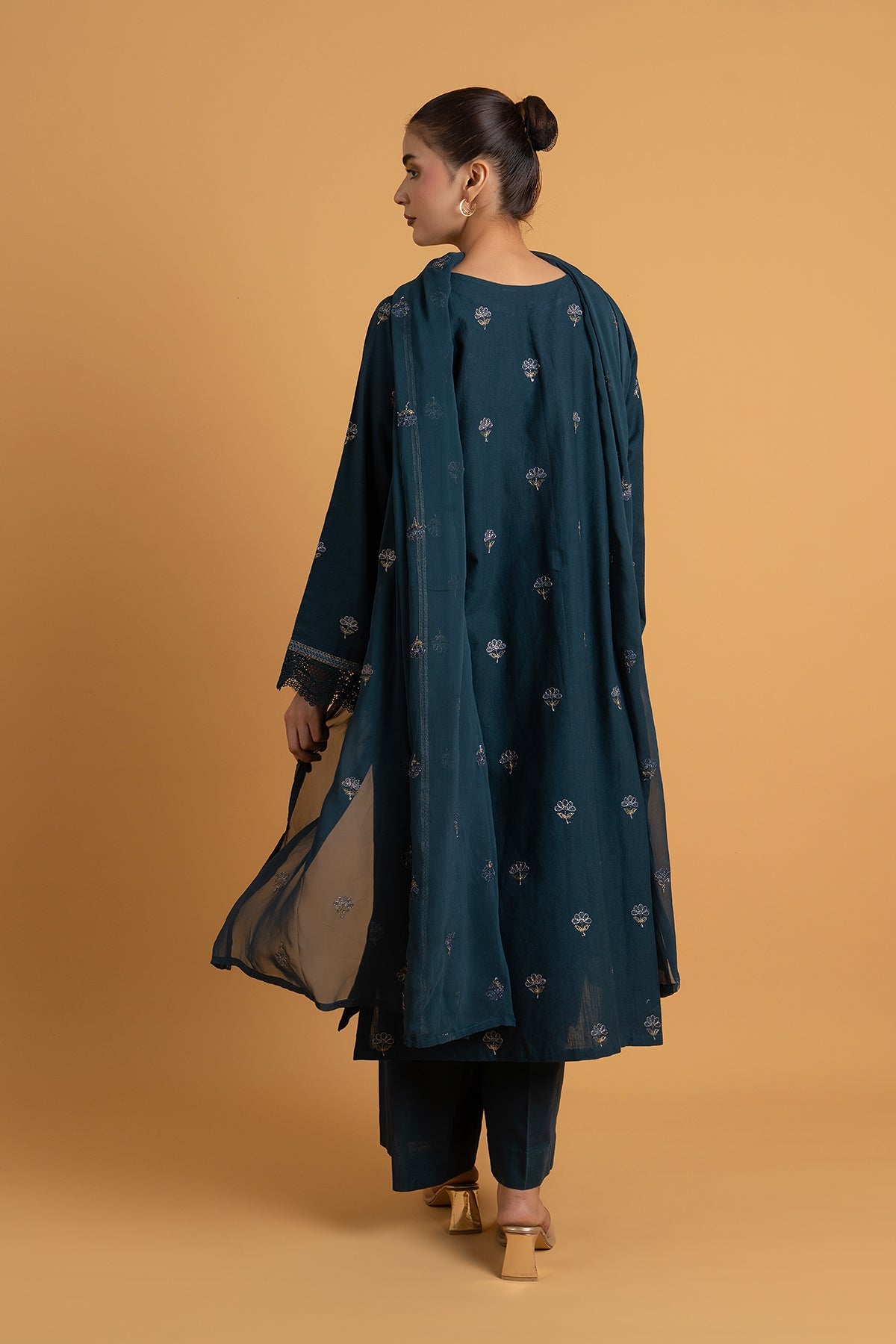 Embroidered Teal Blue Slub Khaddar 3-Piece Unstitched Suit by The Fabric Store, photo 2