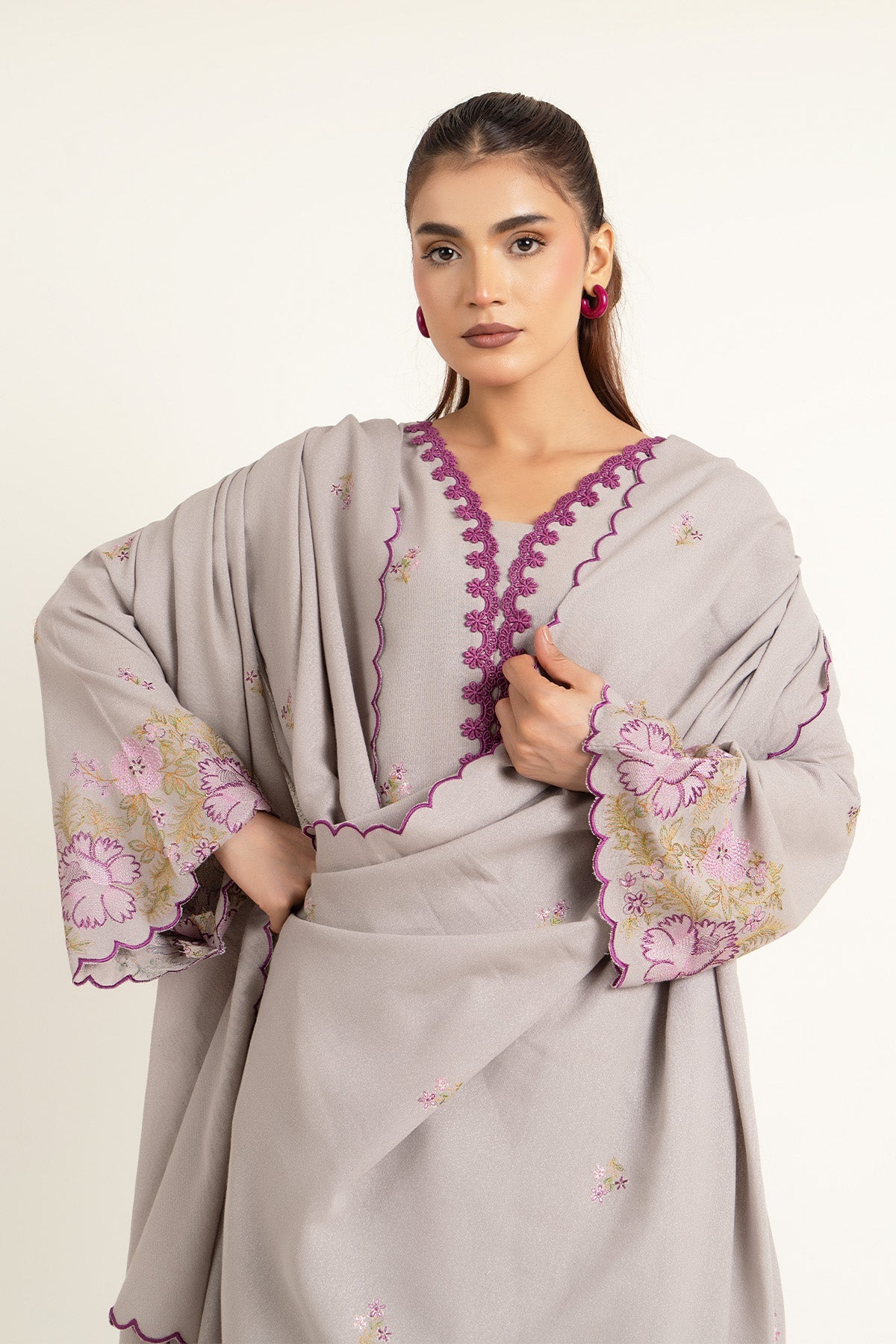 Embroidered Grey Karandi Lawn 3-Piece Unstitched Suit by The Fabric Store, photo 3