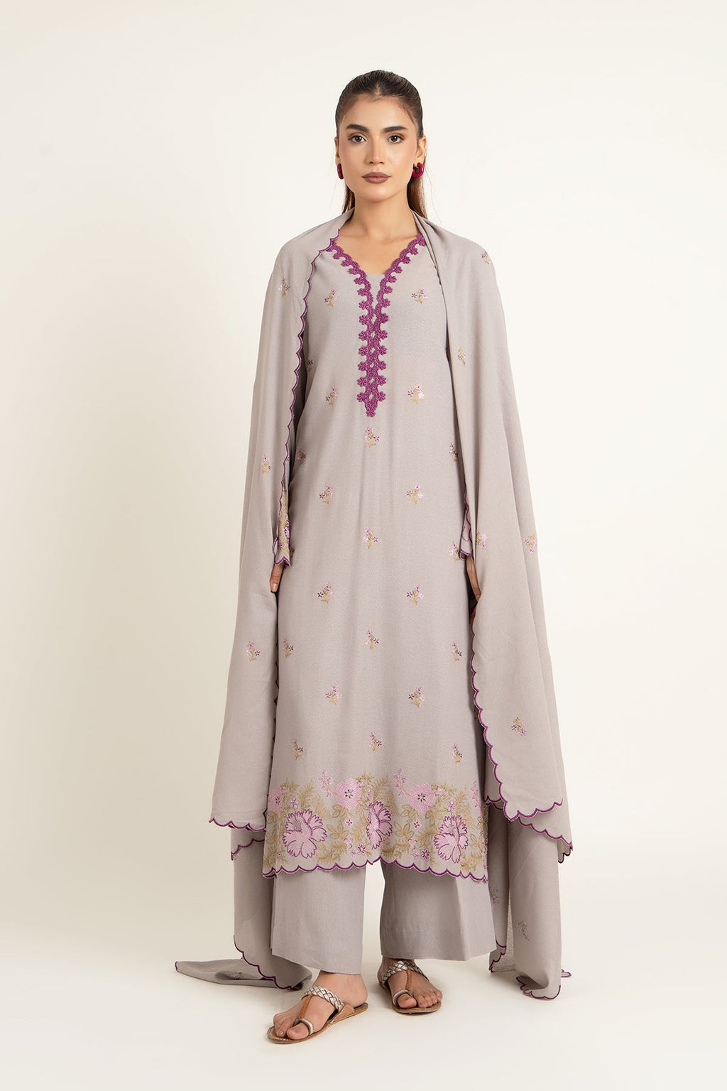 Embroidered Grey Karandi Lawn 3-Piece Unstitched Suit by The Fabric Store