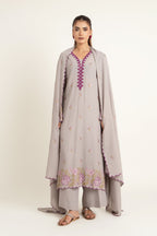 Embroidered Grey Karandi Lawn 3-Piece Unstitched Suit by The Fabric Store