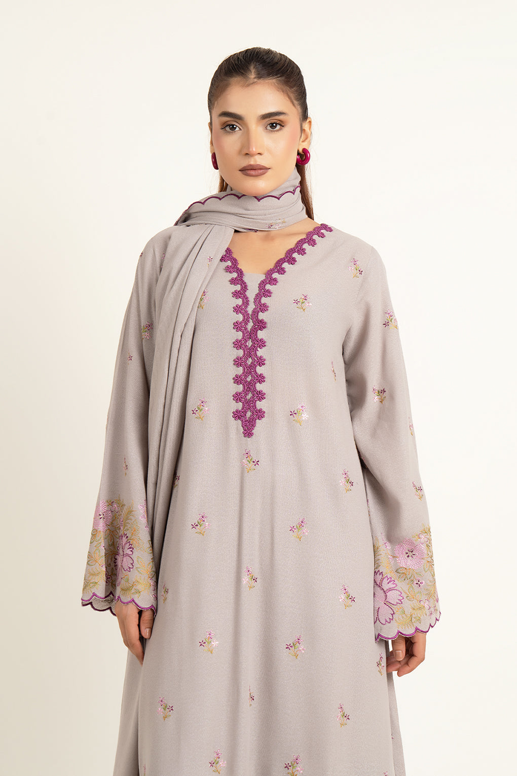 Embroidered Grey Karandi Lawn 3-Piece Unstitched Suit by The Fabric Store, photo 5