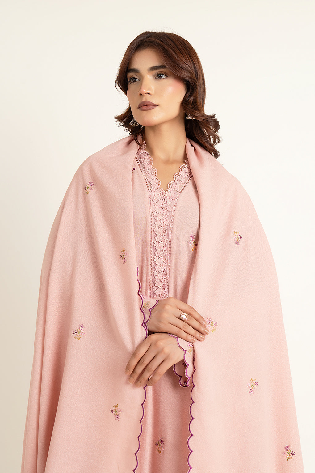 Embroidered Pink Karandi Lawn 3-Piece Unstitched Suit by The Fabric Store, photo 3