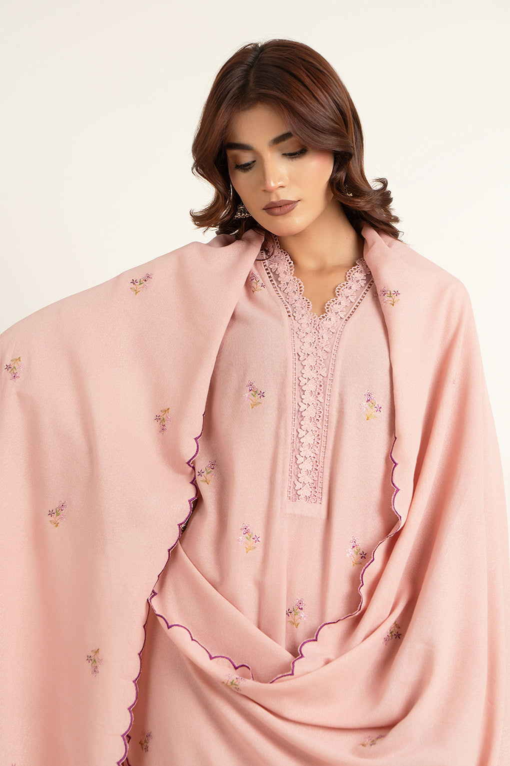 Embroidered Pink Karandi Lawn 3-Piece Unstitched Suit by The Fabric Store, photo 4