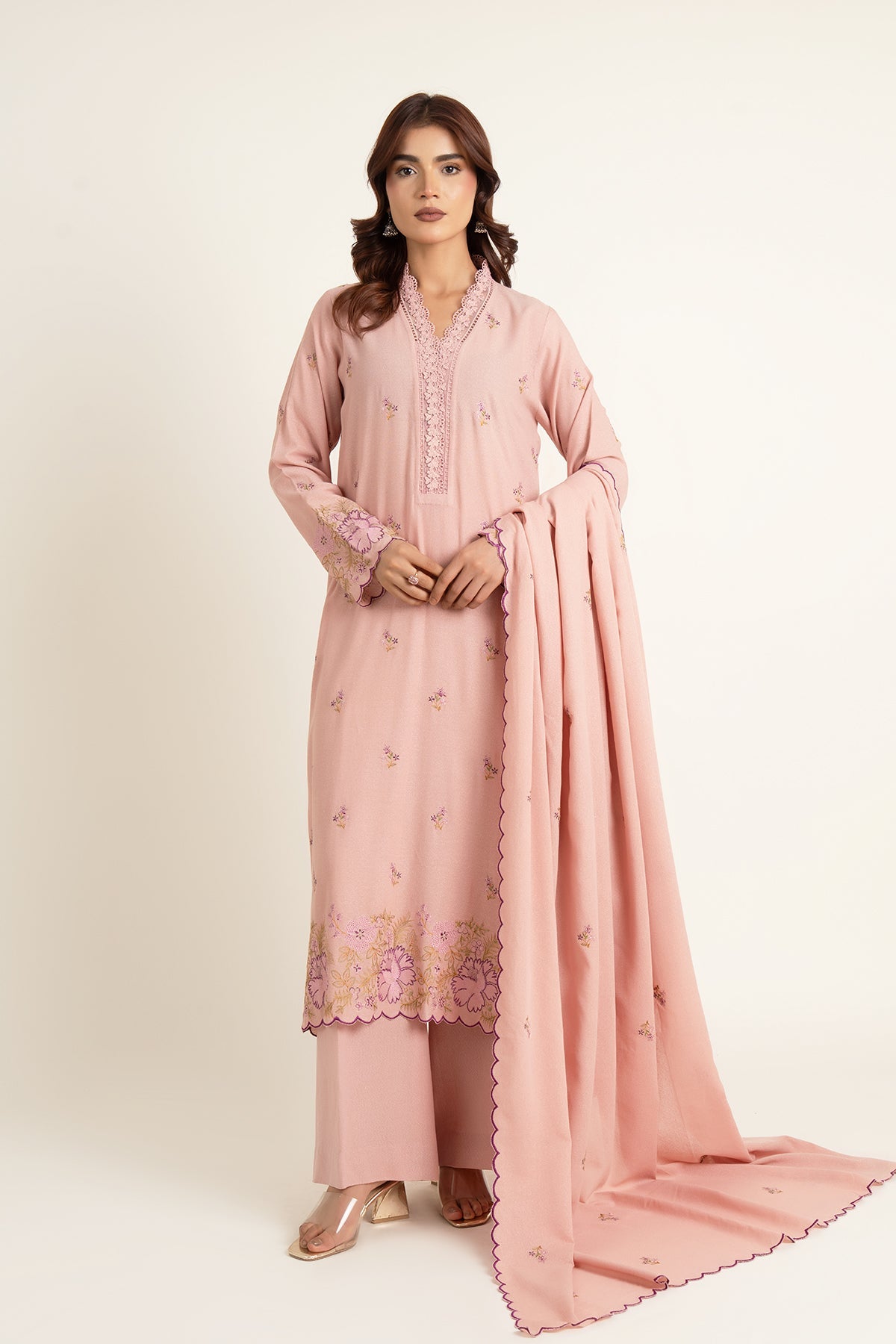 Embroidered Pink Karandi Lawn 3-Piece Unstitched Suit by The Fabric Store