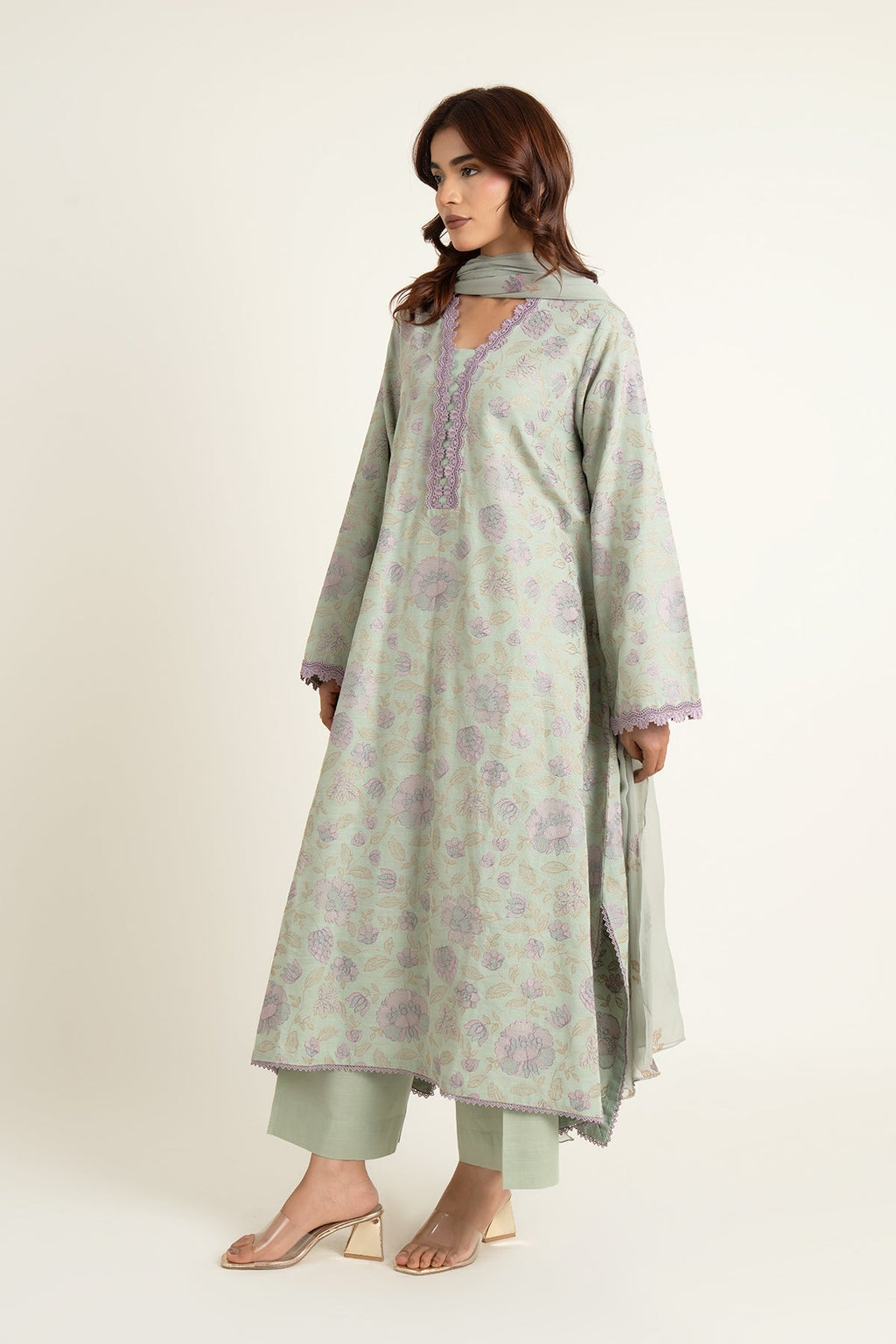 Embroidered Green Slub Khaddar 3-Piece Unstitched Suit by The Fabric Store, photo 3