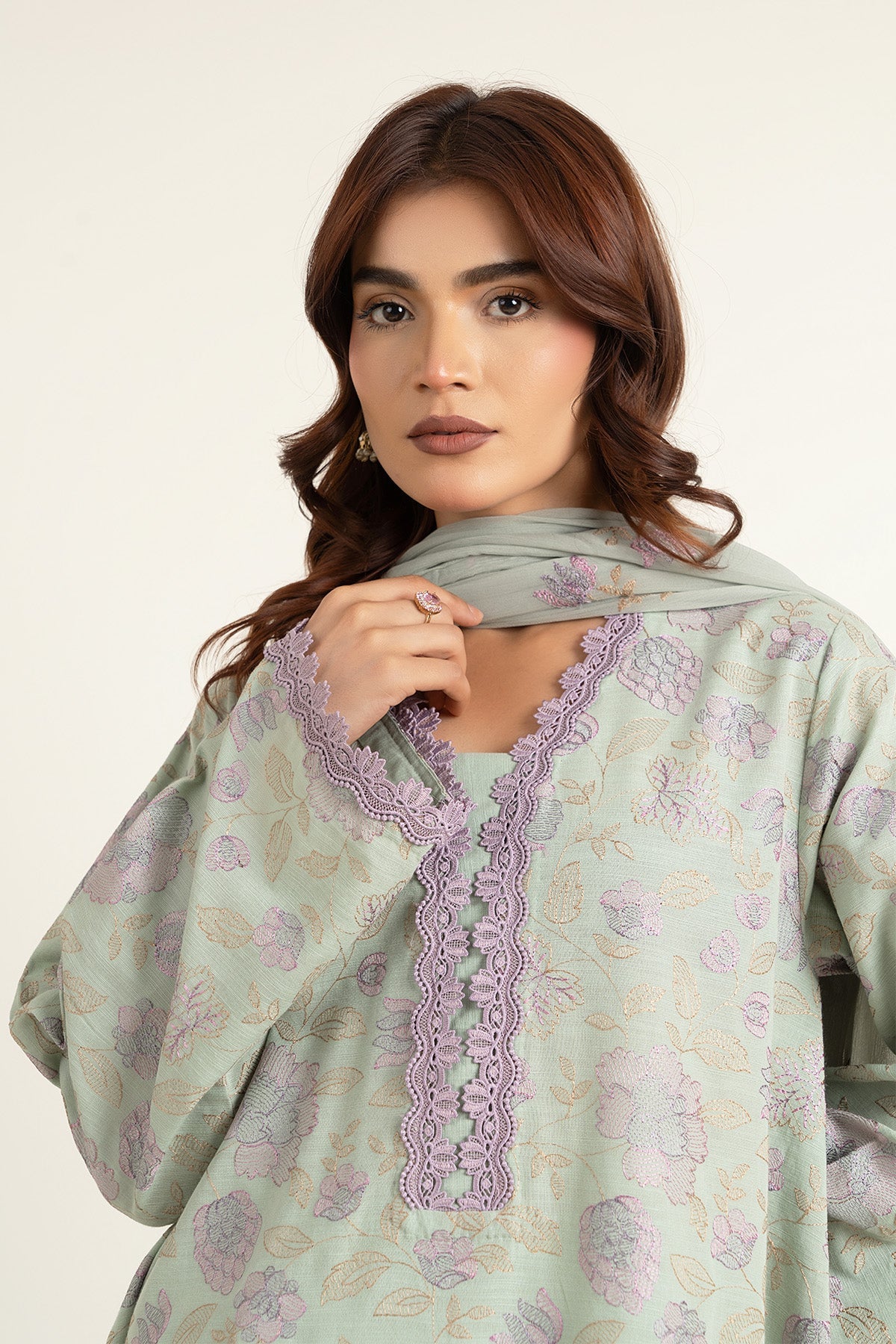 Embroidered Green Slub Khaddar 3-Piece Unstitched Suit by The Fabric Store, photo 4