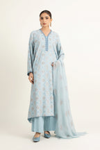 Embroidered Grey Cotton Karandi 3-Piece Unstitched Suit by The Fabric Store