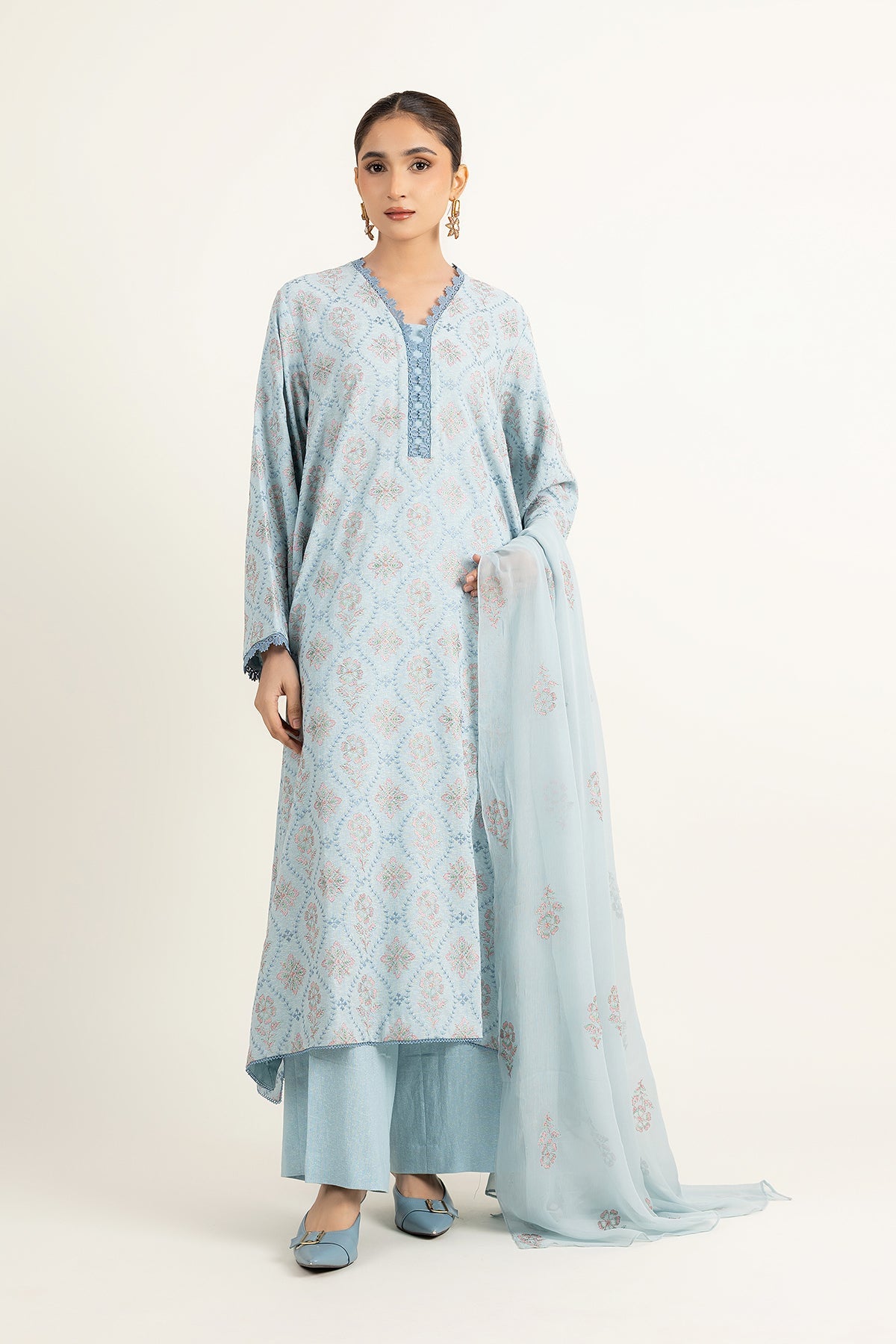 Embroidered Grey Cotton Karandi 3-Piece Unstitched Suit by The Fabric Store, photo 5