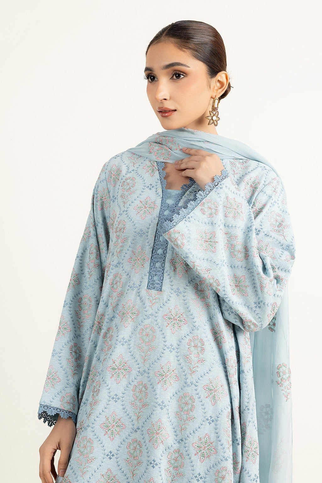 Embroidered Grey Cotton Karandi 3-Piece Unstitched Suit by The Fabric Store, photo 8
