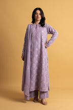 Embroidered Lilac Cotton Karandi 3-Piece Unstitched Suit by The Fabric Store