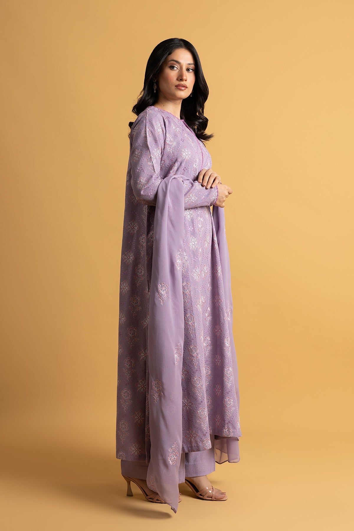 Embroidered Lilac Cotton Karandi 3-Piece Unstitched Suit by The Fabric Store, photo 3