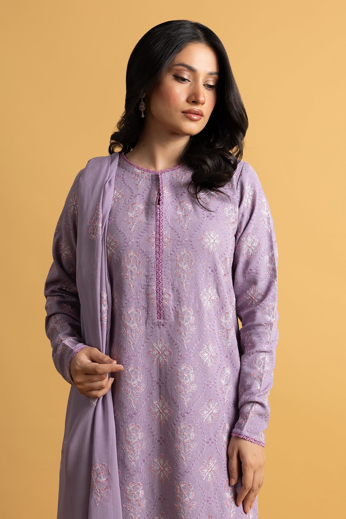 Embroidered Lilac Cotton Karandi 3-Piece Unstitched Suit by The Fabric Store, photo 4