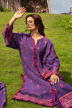 Embroidered & Embellished Purple Cotton Karandi 3-Piece Unstitched Suit by The Fabric Store, photo 3