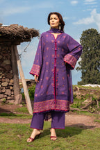 Embroidered & Embellished Purple Cotton Karandi 3-Piece Unstitched Suit by The Fabric Store