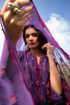 Embroidered & Embellished Purple Cotton Karandi 3-Piece Unstitched Suit by The Fabric Store, photo 4