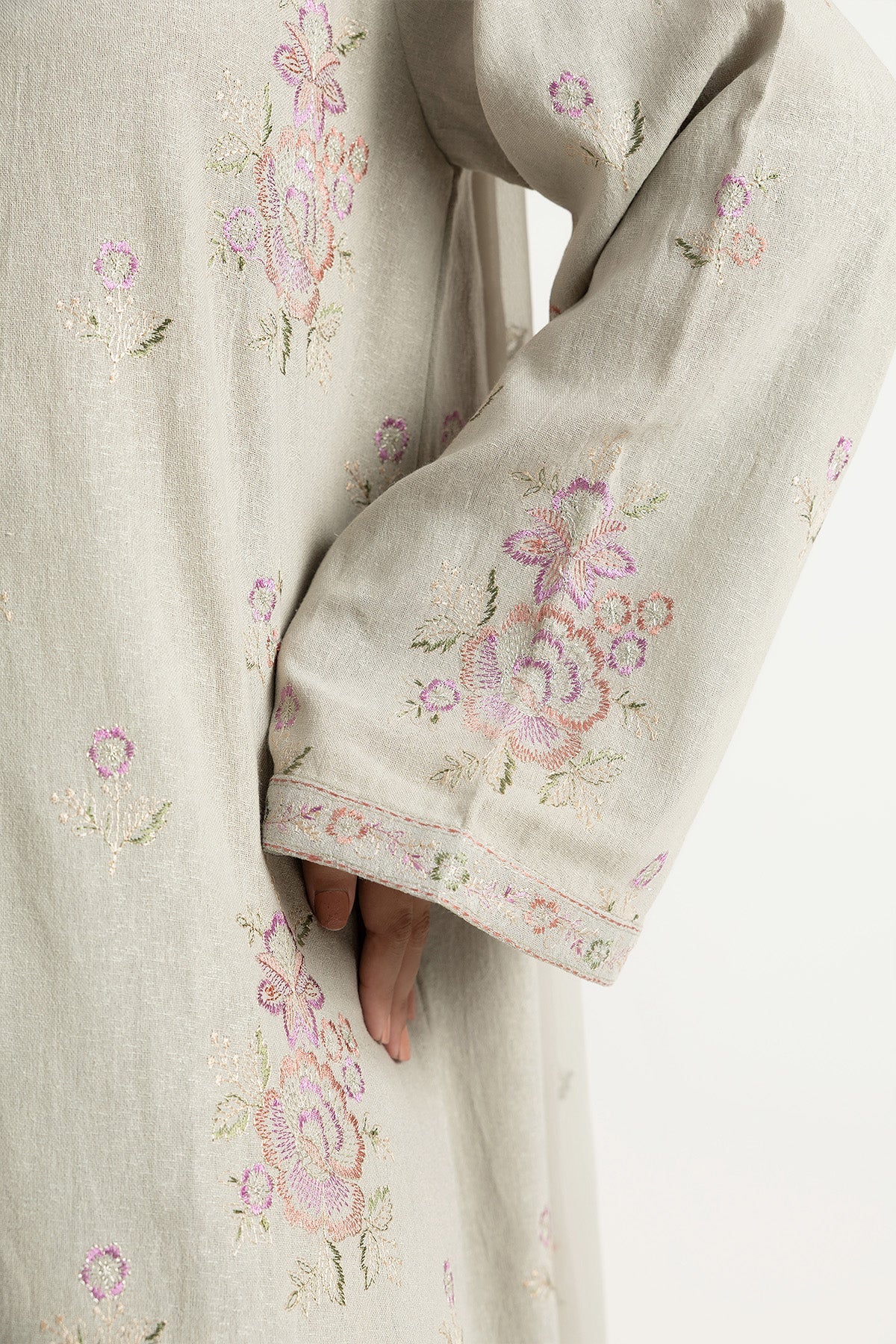 Embroidered Grey Cotton Karandi 3-Piece Unstitched Suit by The Fabric Store, photo 4