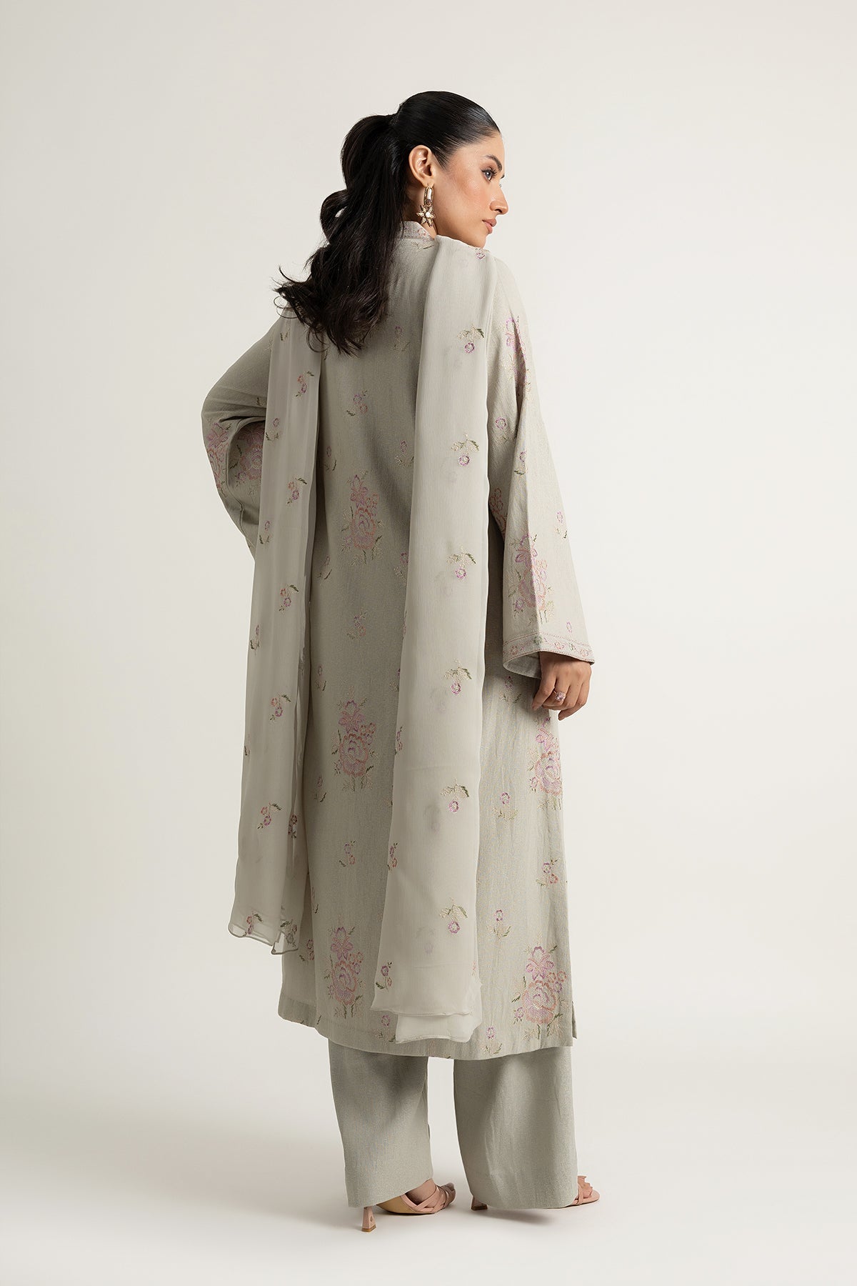 Embroidered Grey Cotton Karandi 3-Piece Unstitched Suit by The Fabric Store, photo 2
