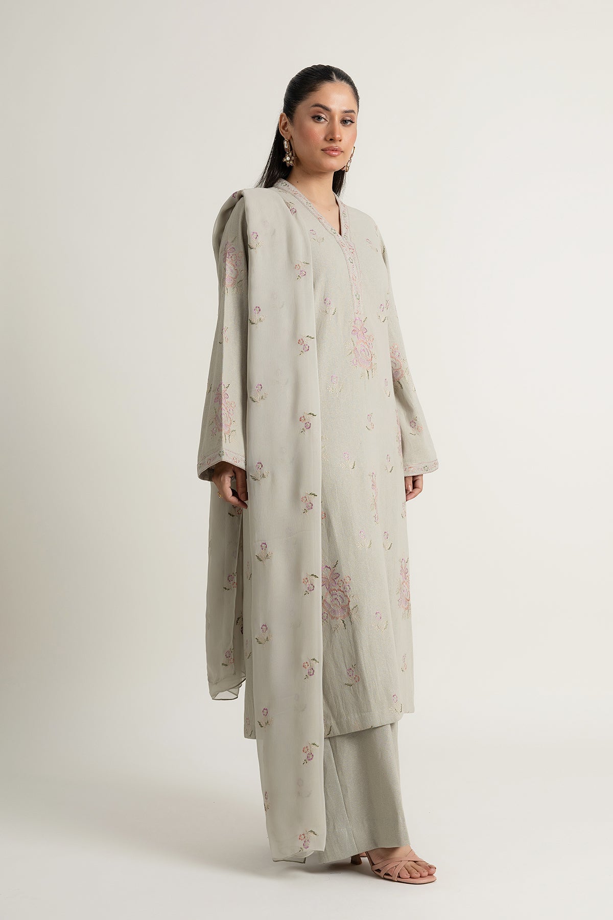Embroidered Grey Cotton Karandi 3-Piece Unstitched Suit by The Fabric Store, photo 5