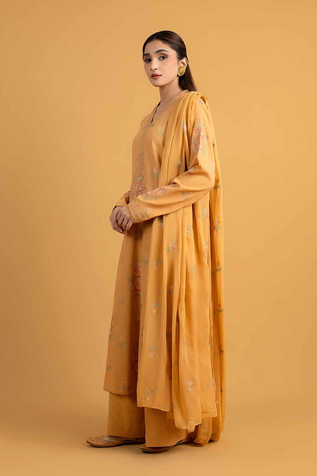 Embroidered Yellow Cotton Karandi 3-Piece Unstitched Suit by The Fabric Store, photo 3