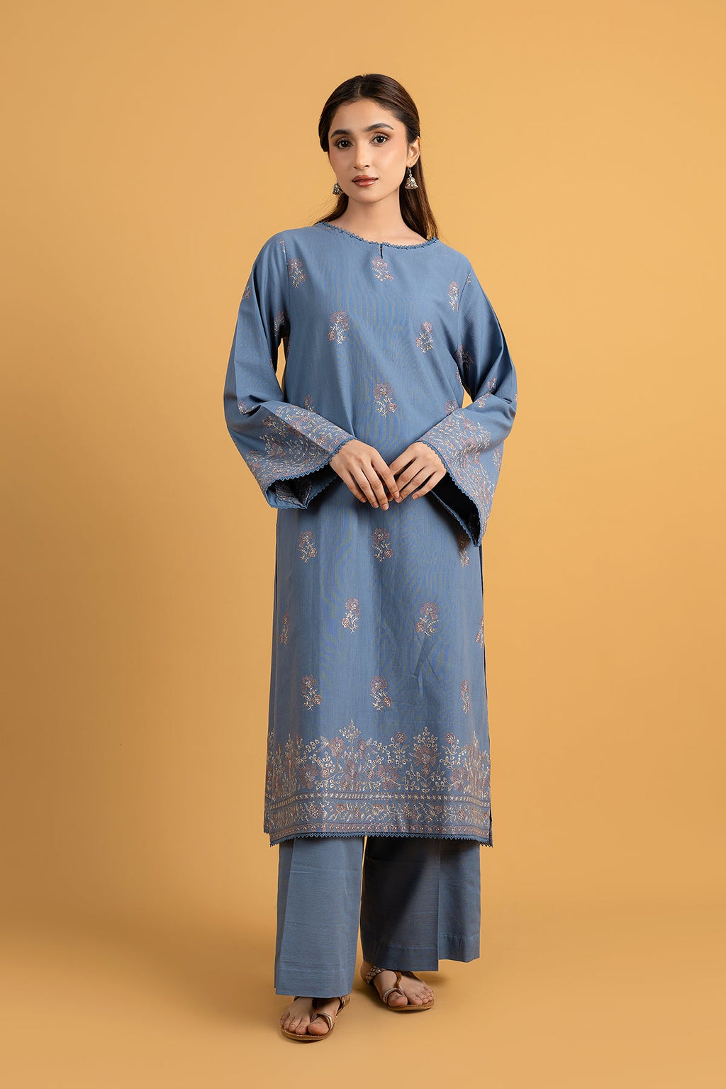 Embroidered L Blue Slub Khaddar 2-Piece Unstitched Suit by The Fabric Store