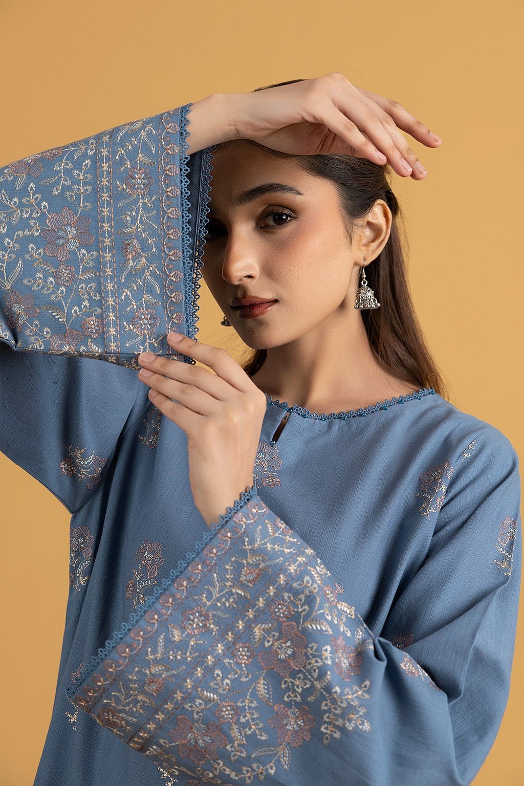 Embroidered L Blue Slub Khaddar 2-Piece Unstitched Suit by The Fabric Store, photo 3