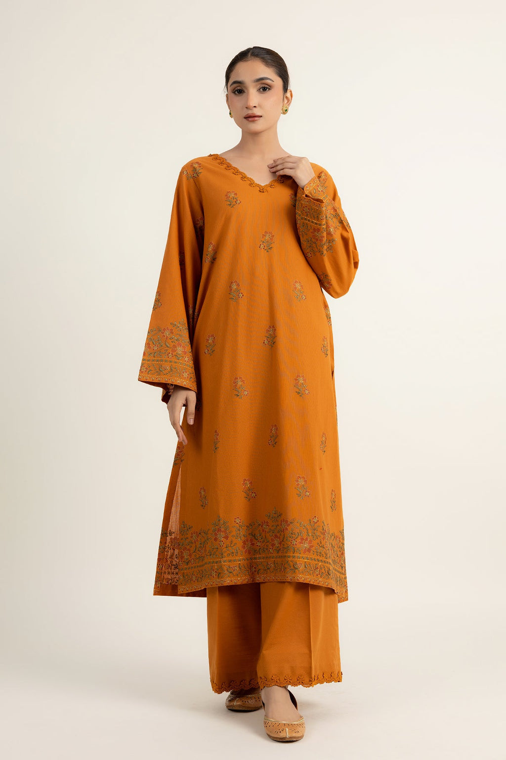 Embroidered Rust Slub Khaddar 2-Piece Unstitched Suit by The Fabric Store