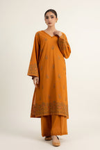 Embroidered Rust Slub Khaddar 2-Piece Unstitched Suit by The Fabric Store