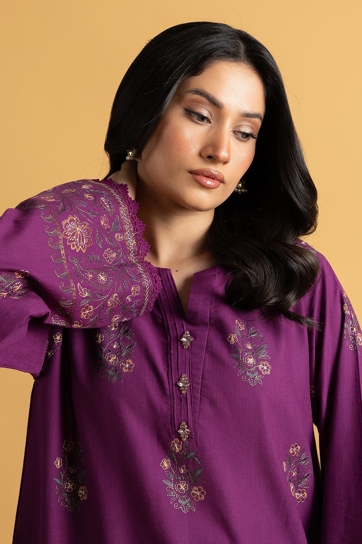 Embroidered Purple Slub Khaddar 2-Piece Unstitched Suit by The Fabric Store, photo 3