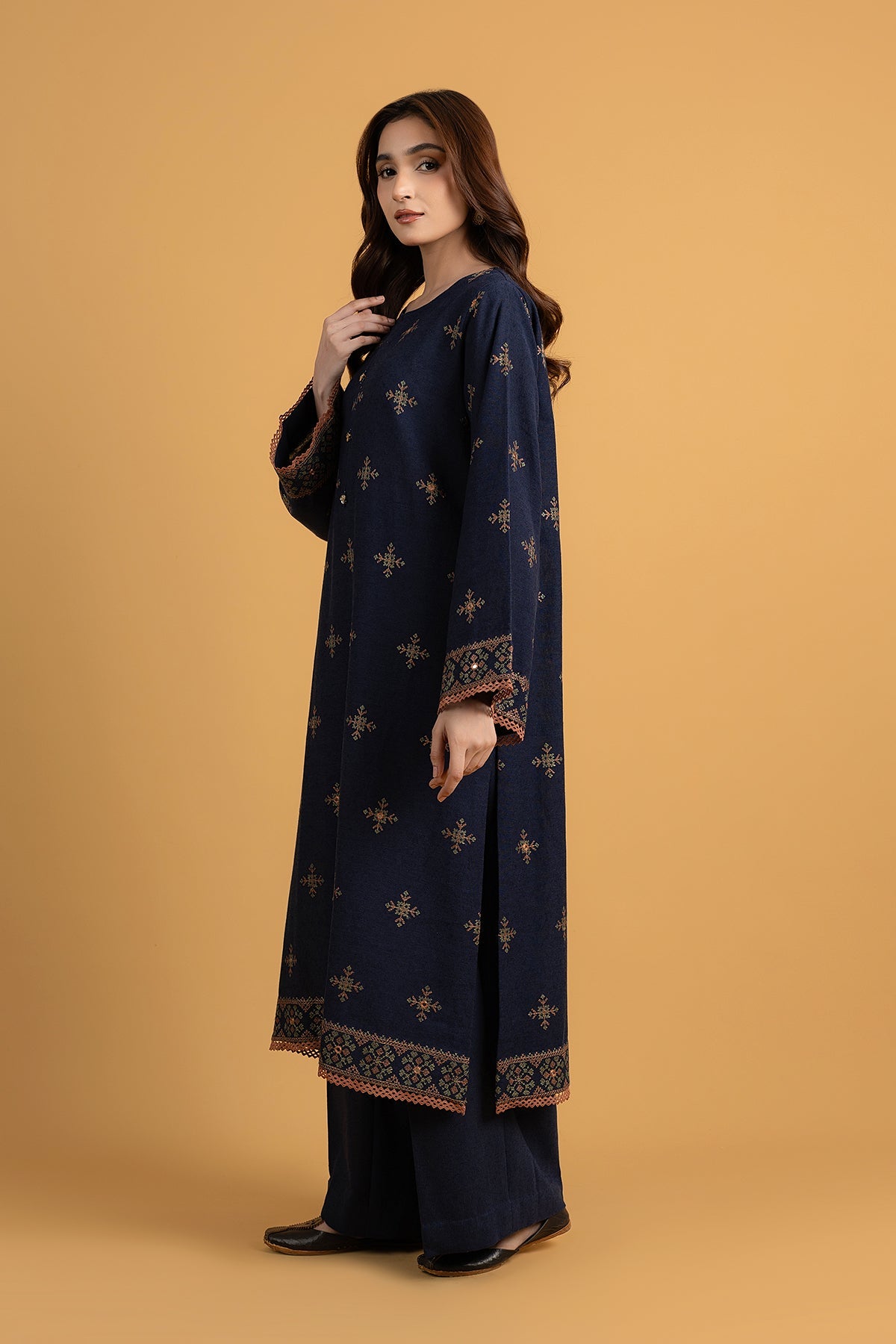 Embroidered & Embellished Navy Blue Cotton Karandi 2-Piece Unstitched Suit by The Fabric Store, photo 3