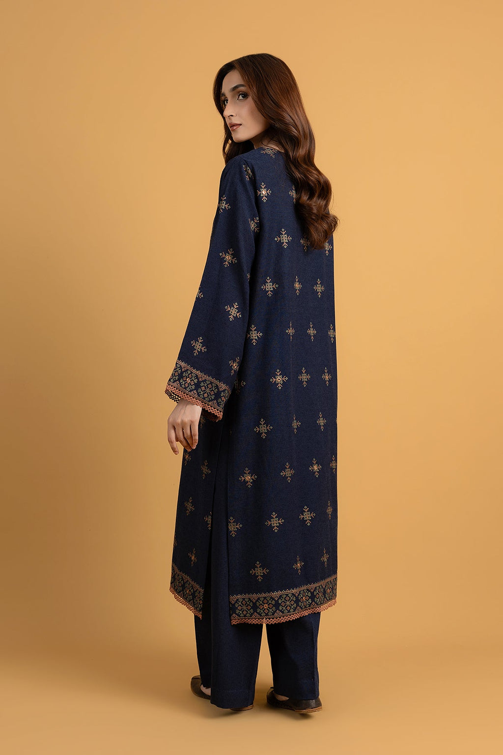 Embroidered & Embellished Navy Blue Cotton Karandi 2-Piece Unstitched Suit by The Fabric Store, photo 2