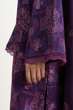 Embroidered Purple Cotton Karandi 3-Piece Unstitched Suit by The Fabric Store, photo 3