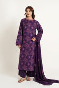 Embroidered Purple Cotton Karandi 3-Piece Unstitched Suit by The Fabric Store