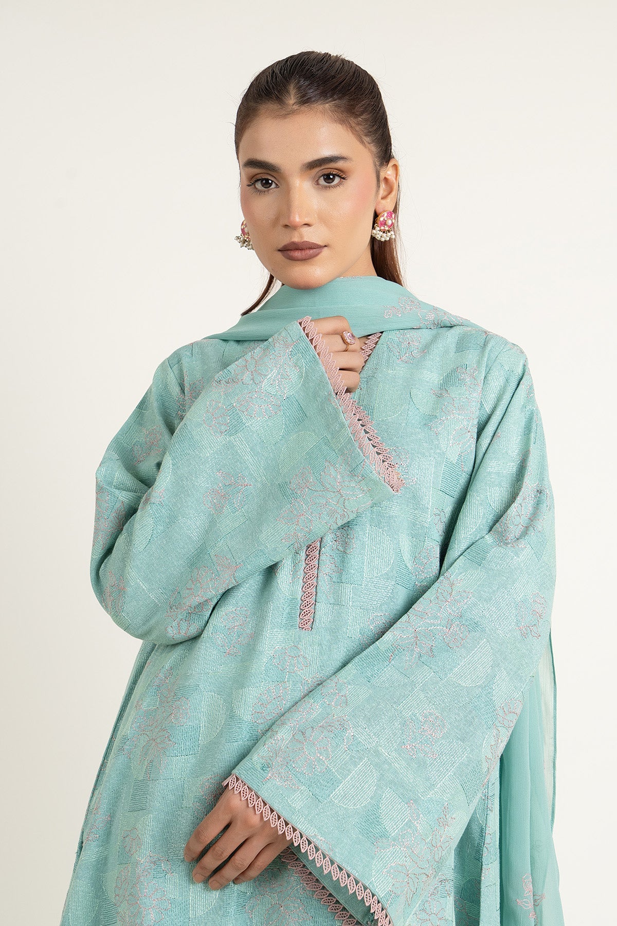 Embroidered Sky Blue Cotton Karandi 3-Piece Unstitched Suit by The Fabric Store, photo 3