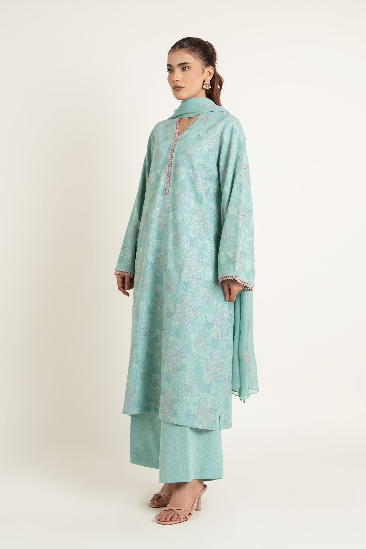 Embroidered Sky Blue Cotton Karandi 3-Piece Unstitched Suit by The Fabric Store, photo 4